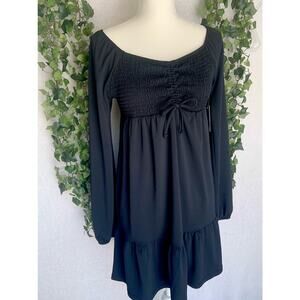 SO Black Ruffled Front Tie Balloon Sleeved Mini Dress Women's Medium NWT MSRP$36